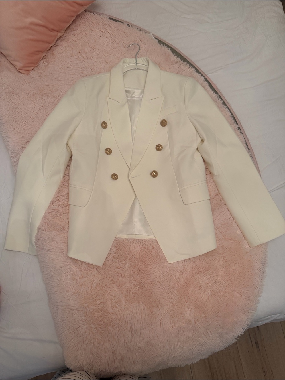 Double-Breasted Cream Blazer Jacket - Women's